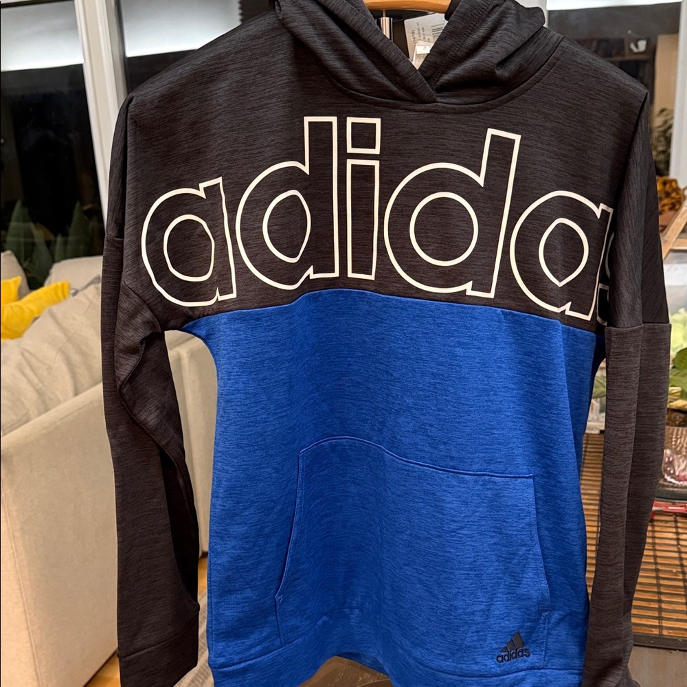 adidas Kids Black and Blue Logo Hoodie